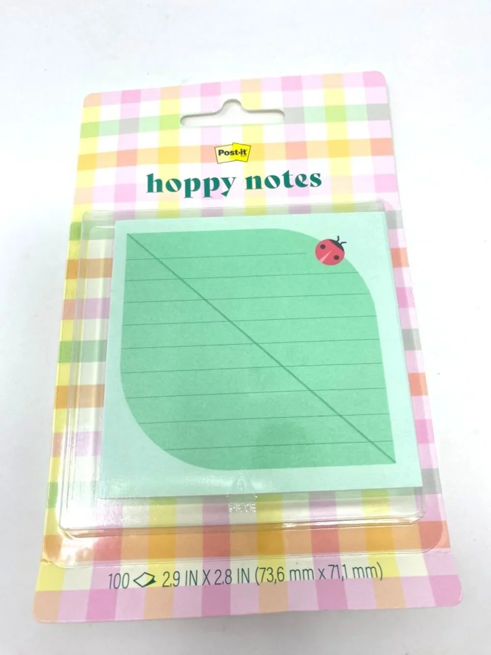 Post-it 2 Pk Hoppy Notes Green Leaf/Ladybug Square & Pink Flower Bullet List